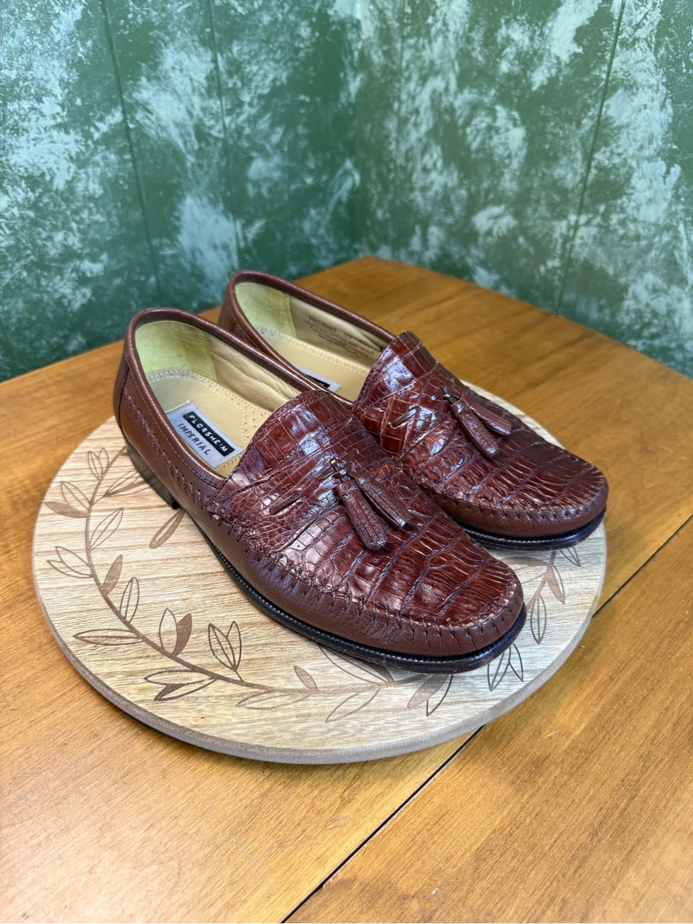 Florsheim Cognac Croc-Embossed Tassel Loafers